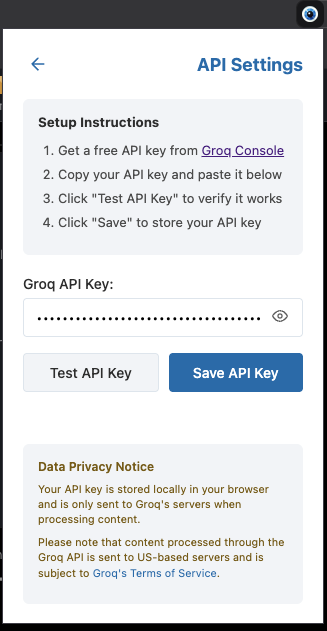 Einrichtungsbildschirm für Summarizer